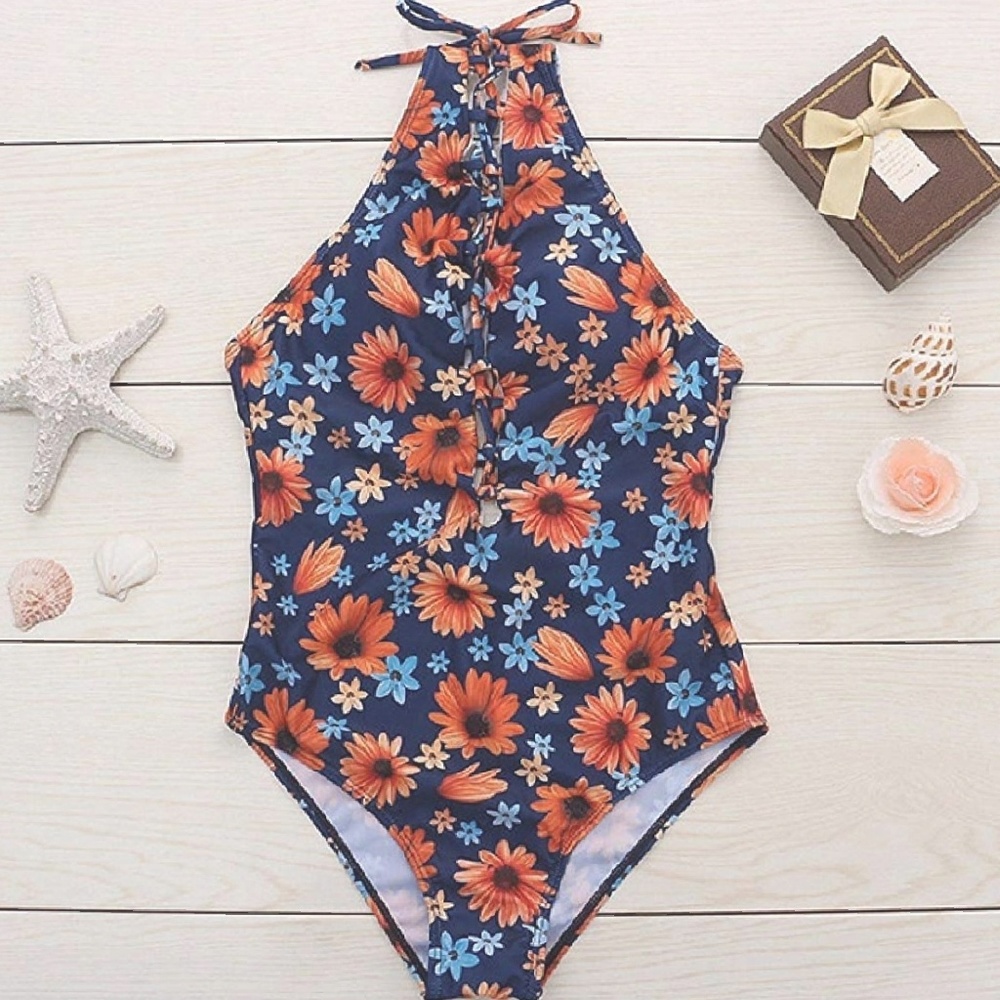 💮 Floral Vintage Push-Up/Padded Monokini Swimsuit - Picture 4 of 6
